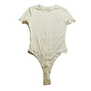 Cale Cream Ribbed Crew Neck Short Sleeve Bodysuit